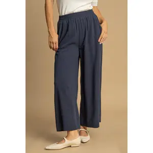 Umgee Full Size High Waisted Embellished Linen Pants Plus Size