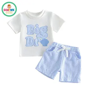 Toddler Boys Summer Outfits Letter Shell Embroidery Short Sleeve T-Shirts Elastic Waist Shorts 2Pcs Clothes Set