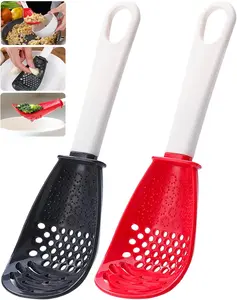 2PCS Multifunctional Kitchen Cooking Spoon, Skimmer Scoop Food Strainers for Cooking, Mashing, Draining, Grating, Non-stick Small Spatula Spoon Kitchen Tools (Black and Red)