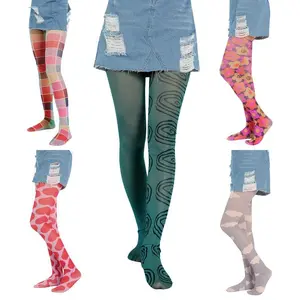 Stockings For Women,Ladies Summer Autumn Long Stockings, Girls Creative Heart/Floral/Cloud/Plaid Printing Tight Leggings Elastic Render Pants(Sheets)