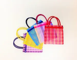 Set of 10 Small Mexican Mercado Bags 6.5"X6.5" Market Shopping Bag Small Mercado Bag Market Bag Small Tote Mexican Perfect for Candies Colorful Plaid Design