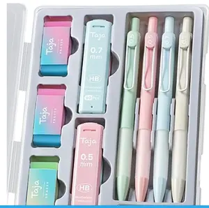 Set Pensil Mekanik Lucu, 4 Pcs Pensil Mekanik Pastel 0.7 & 0.5mm dengan 4 Tabung Pengasah & 12 Pengasah Pengganti, Pensil Estetik untuk Gadis dan Laki-laki, Perlengkapan Sekolah-Pastel