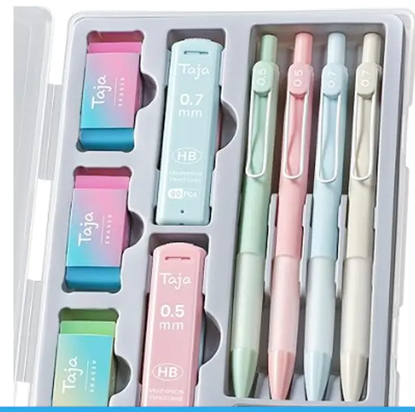 Set Pensil Mekanik Lucu, 4 Pcs Pensil Mekanik Pastel 0.7 & 0.5mm dengan 4 Tabung Pengasah & 12 Pengasah Pengganti, Pensil Estetik untuk Gadis dan Laki-laki, Perlengkapan Sekolah-Pastel
