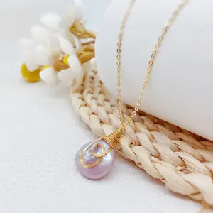 XL050016B Minimalist Wire-Wrapped Baroque Pearl Necklace with Handcrafted Quality