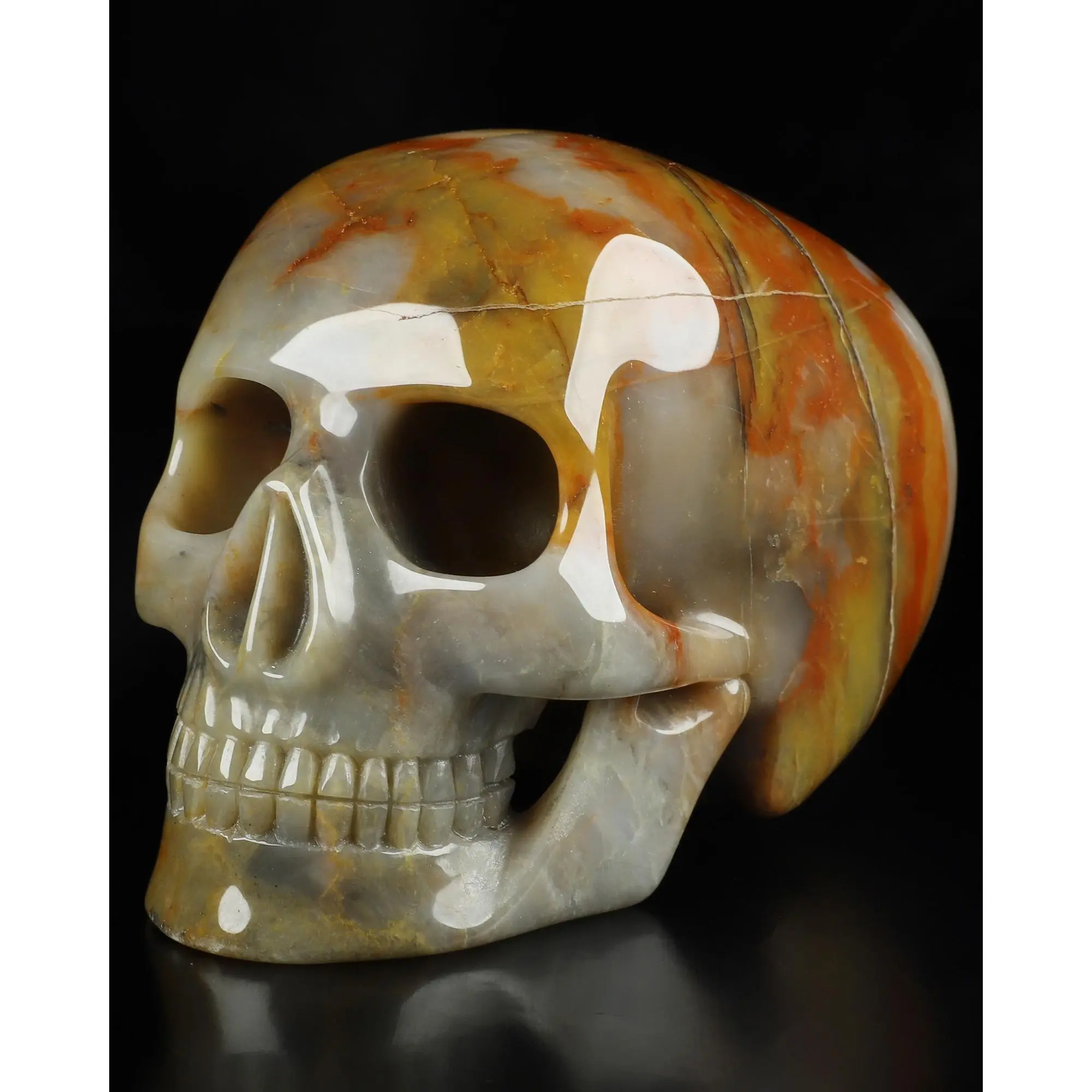 5.3" Three Colorful Agate Carved Crystal Mitchell-Hedges Skull, Realistic