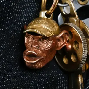 Vintage Copper Monkey Keychain Pendant, Retro Metal Bag Charm, Keychain For Bags, Fun Couple Gift Necklace, Animal Lover Accessory, Unique Jewelry Item