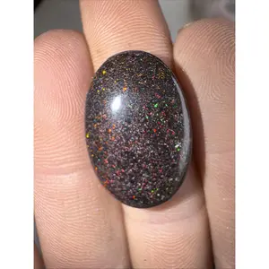 13ct Australian Andamooka Black Matrix Rainbow Opal Gemstone Cabochon 23x15mm