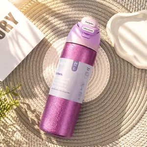 Owala Eggstra 32 oz Purple Glitter Bottle Stainless Steel, Limited Edition Shimmery Purple Water Bottle, BFA Free