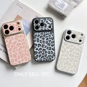 Fashion Simple Pink Black Silver Glitter Powder Leopard Print Imitation Leather Chamois Leather Protective Phone Case Suitable for iPhone 17 Pro 14 15 16 Pro Max