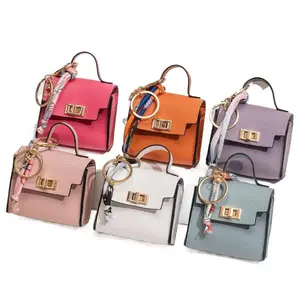 Women's High-Quality Leather Bag Charm Keychain, Mini Square Pendant with Colorful Strap, for Shoulder Tote, Crossbody Bag & Luggage Travel Accessories