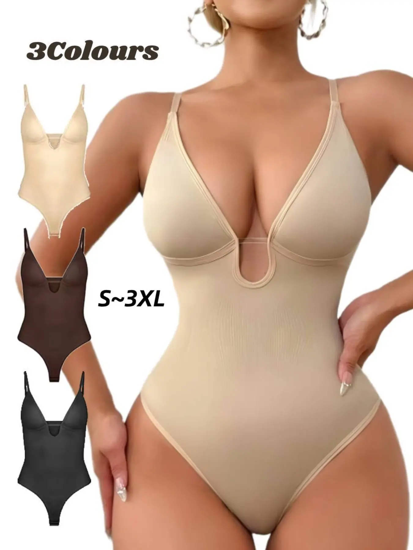 Women's Shapewear Deep V Thong Bodysuit, Smooth Slimming Underwear,  All-Season Comfortable Basic, S~xxxl Size, Sexy Style, Womenswear - TikTok  Shop