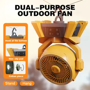 20000mAh Camping Fan with LED Lantern & Remote Control, Rechargeable Battery Oscillating Fan, 4-Speed Power Bank with Timer, 360° Rotating Hook, Emergency Light for Outdoor/RV/Blackouts, Orange & Green