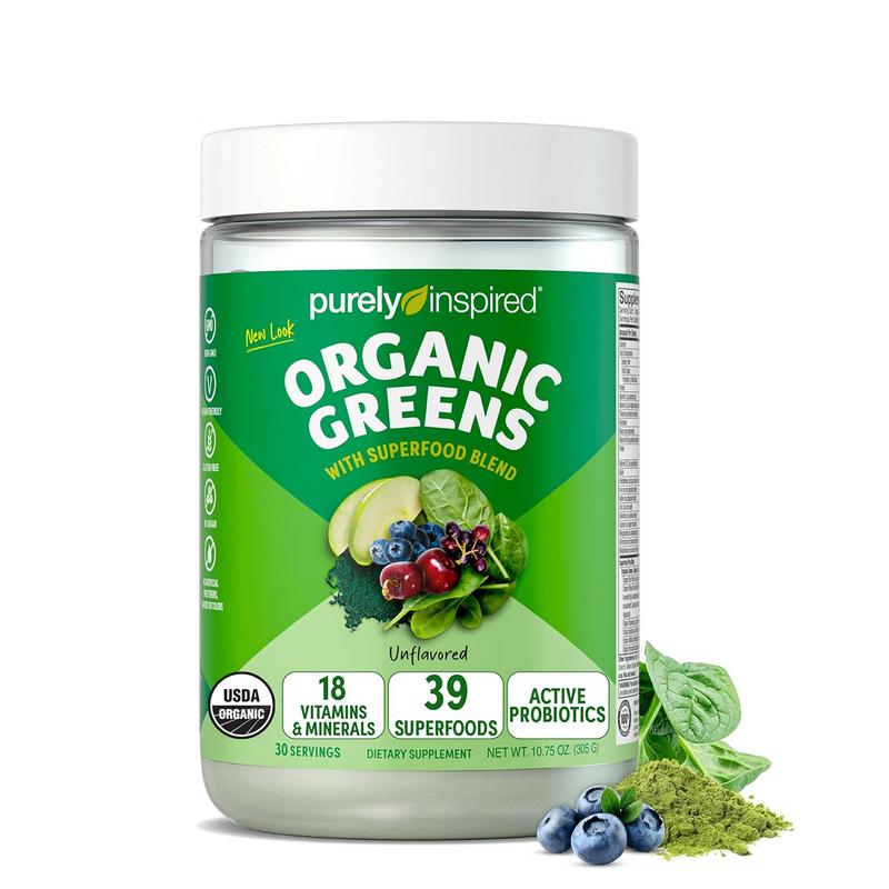 Organic Greens Powder Superfood Smoothie Mix, Unflavored (30 Servings) - Super Greens with Probiotics, Spirulina & Chlorella for Gut & Digestive Health - Vegan