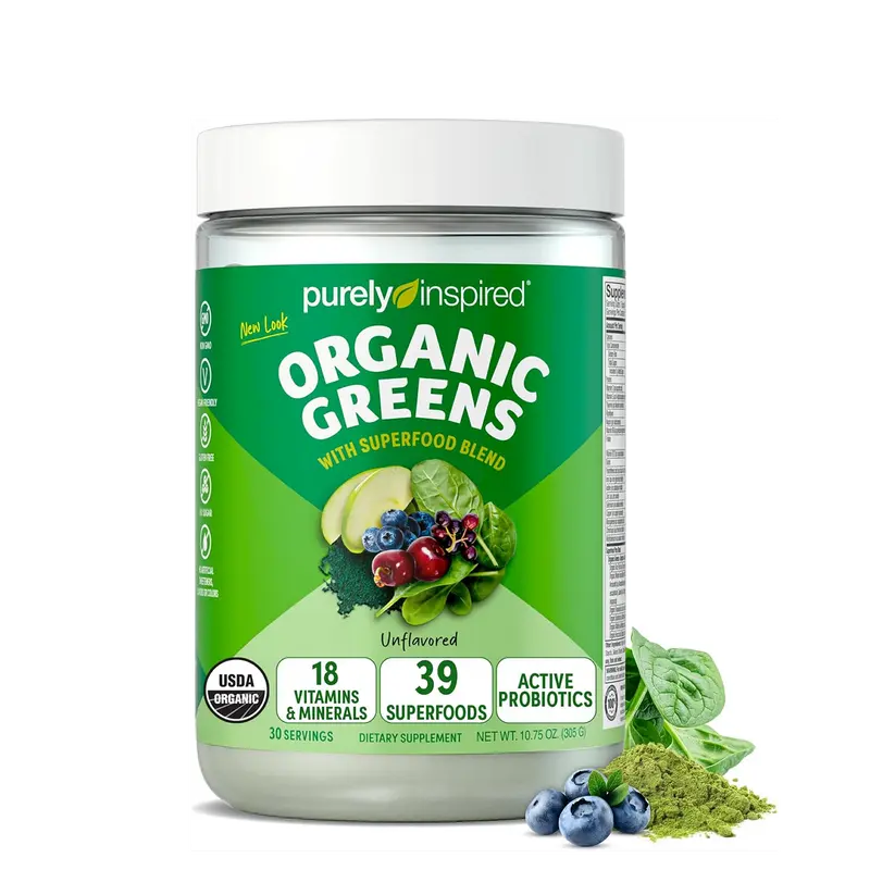 Organic Greens Powder Superfood Smoothie Mix, Unflavored (30 Servings) - Super Greens with Probiotics, Spirulina & Chlorella for Gut & Digestive Health - Vegan