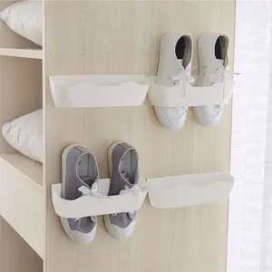 Wall Mounted Shoes Rack 4 count with Sticky  Strips, Plastic Shoes Holder Storage Organizer,Door Shoe Hangers (White- SM02(4PCS))