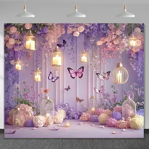 Happy Birthday Purple Rose Backdrop Floral Birthday Backdrop Elegant Celebration Background Cloth Birthday Tapestry Wall Hanging Photography Background Polyester Fiber Home Garden Party Event Studio Decor Prop Wall