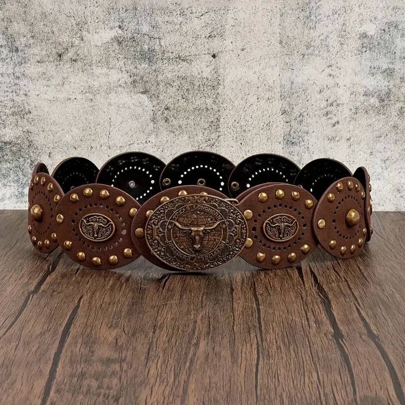 Plus Size Cowgirl Boho Belt for Women, Western Cowboy Belts, Western Style Wide Buckle, Studded Belt Buckle, PU Material, Animal Pattern, Perfect for Parties & Daily Wear, Belt With Buckle