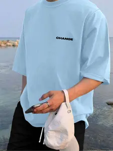 Men's Personalized Summer T-Shirt with Unique Letter Print, Casual Fitted Knit Style for Comfortable Daily Wear in Spring & Summer