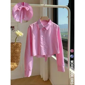 Women's Striped Print Shirt, Casual Comfy Shirt, Casual Long Sleeve Collared Top for Daily Wear, Ladies Clothes for All Seasons