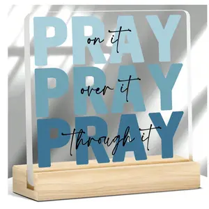 Blue Prayer Acrylic Office Desk Sign, Christian Christmas Gift for Women, Transparent Faith Plaque Office Home Decor for Shelves, Offices, Farmhouses