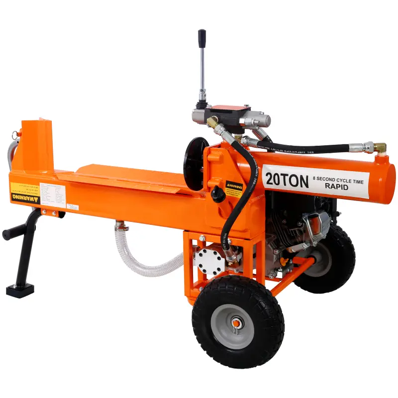 Log Splitter Portable, 20 T Auto Return Ram System Gear Pump 7HP Engine Horizontal Full Beam Steel Wedge Firewood Splitting Forestry Harvesting, EPA Certificated (Orange)
