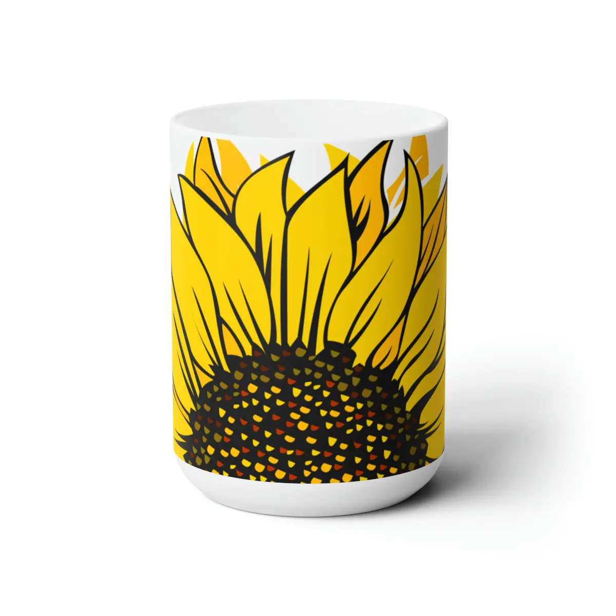 Sunflower Ceramic Mug 15oz, Spring Time, Summer Time, Simple Gift, Flower Mug, Coffee, Tea, Minimalist Mugs