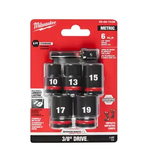Milwaukee 6PC 3/8" Drive Metric Socket Set with Shockwave and Impact Duty Technology