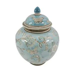 10" Light Blue & White Chinoiserie Jar