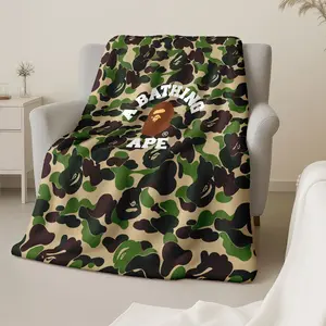 1PC Camouflage Monkey Head Pattern Throw Blanket, Soft Flannel Cover, Bedroom or Living Room Decor, Air Conditioning Blanket, Holiday Gift