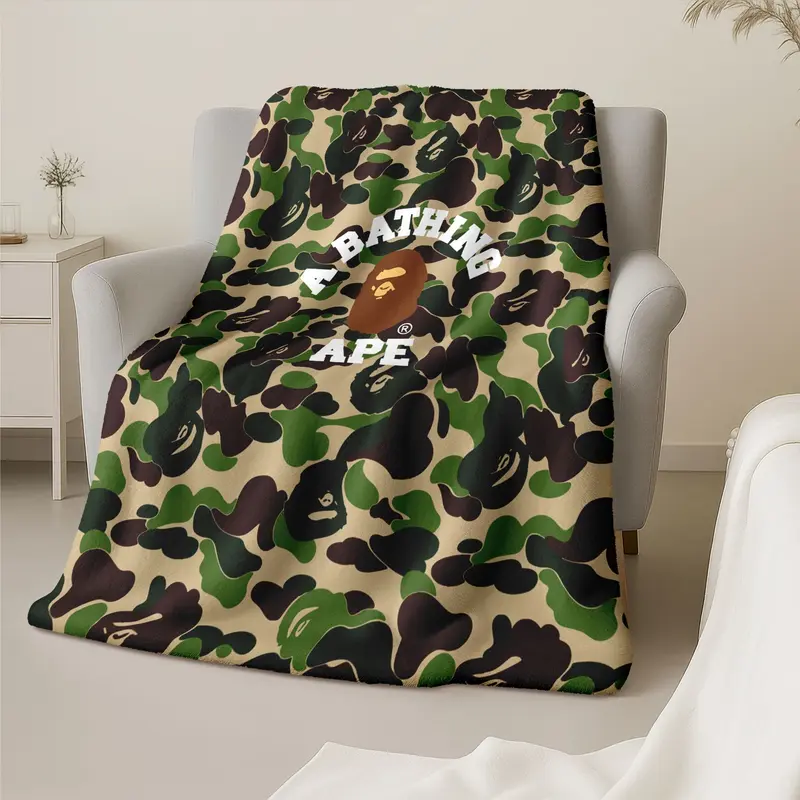 1PC Camouflage Monkey Head Pattern Throw Blanket, Monkey Face Blanket, Soft Flannel Cover, Bedroom or Living Room Decor, Air Conditioning Blanket, Holiday Gift, Animal Blankets, Blanket Gifts