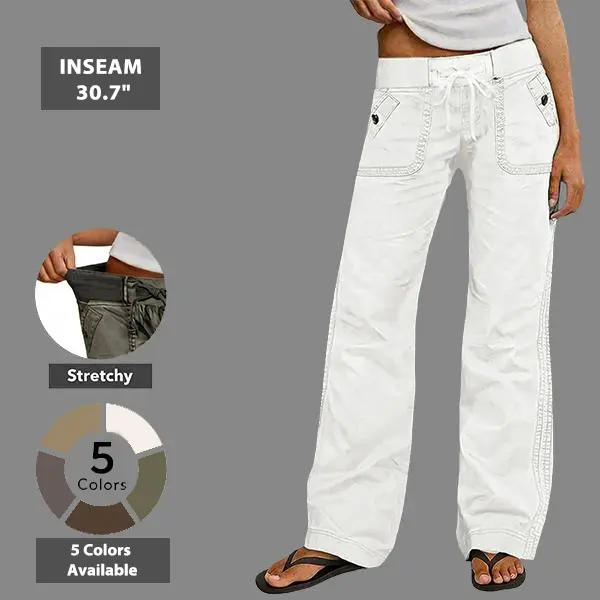 Flamingals Solid Seam Detail Drawstring Mid Rise Straight Leg Pants High Stretch Fabric Women's Wear Minimalist Fit Basic Style Multiple Colors