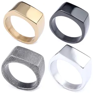 Simple and stylish stainless steel men's , niche rectangular mirror-polished shiny ins-style stainless steel , industrial style, biker style, punk style  class ring