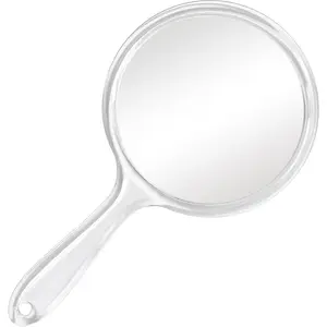 D Handheld Mirror with Handle - 5.4" W x 10.4" L Hand Mirror Large Doule Sided Magnifying Mirror 1X 2X Handle Makeup Mirror Acrylic Handheld Mirror Rounded Shape Transparent