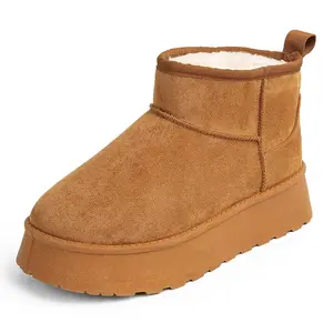 MUSSHOE Platform Mini Boot for Women Short Ankle Boot Warm Fur Fleece Lined Winter Boots with Memory Foam Insole for Outdoor Indoor