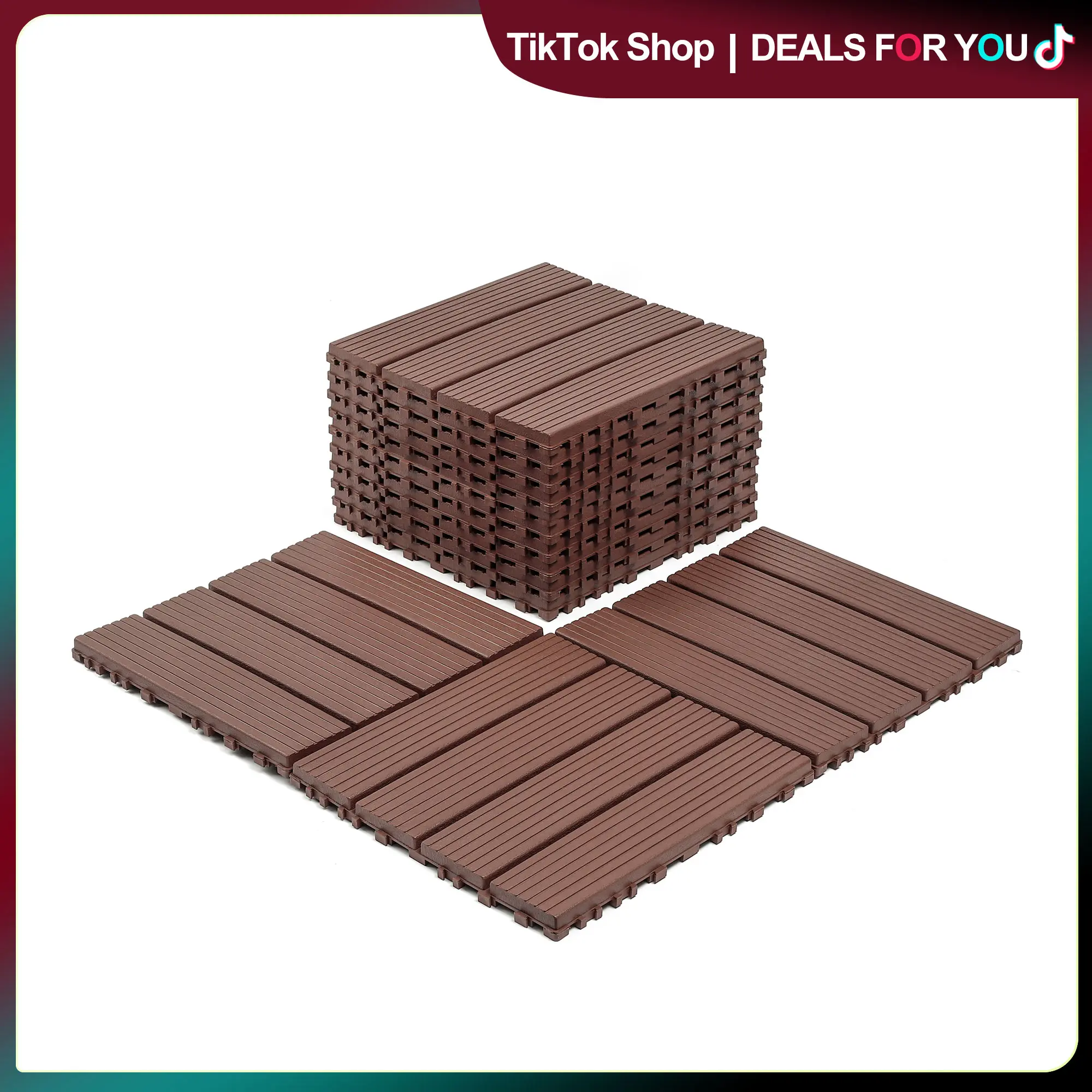 44PCS Interlocking Patio Deck Tiles - 12" x 12" Waterproof Indoor Outdoor Flooring, Patio Floor Decking for Balcony, Backyard, Garden & Poolside, All Weather Use