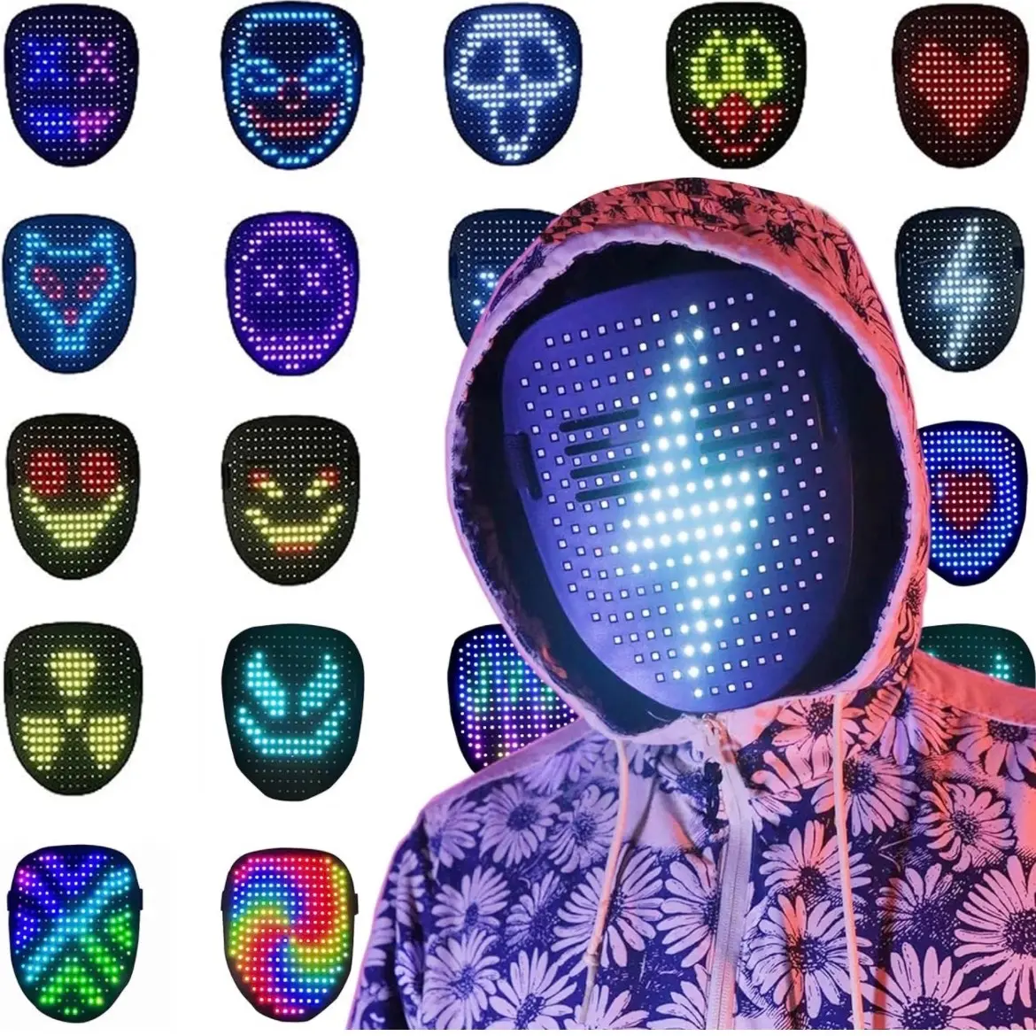 Led Mask with Gesture Sensing, LED Lighted Face Transforming Mask