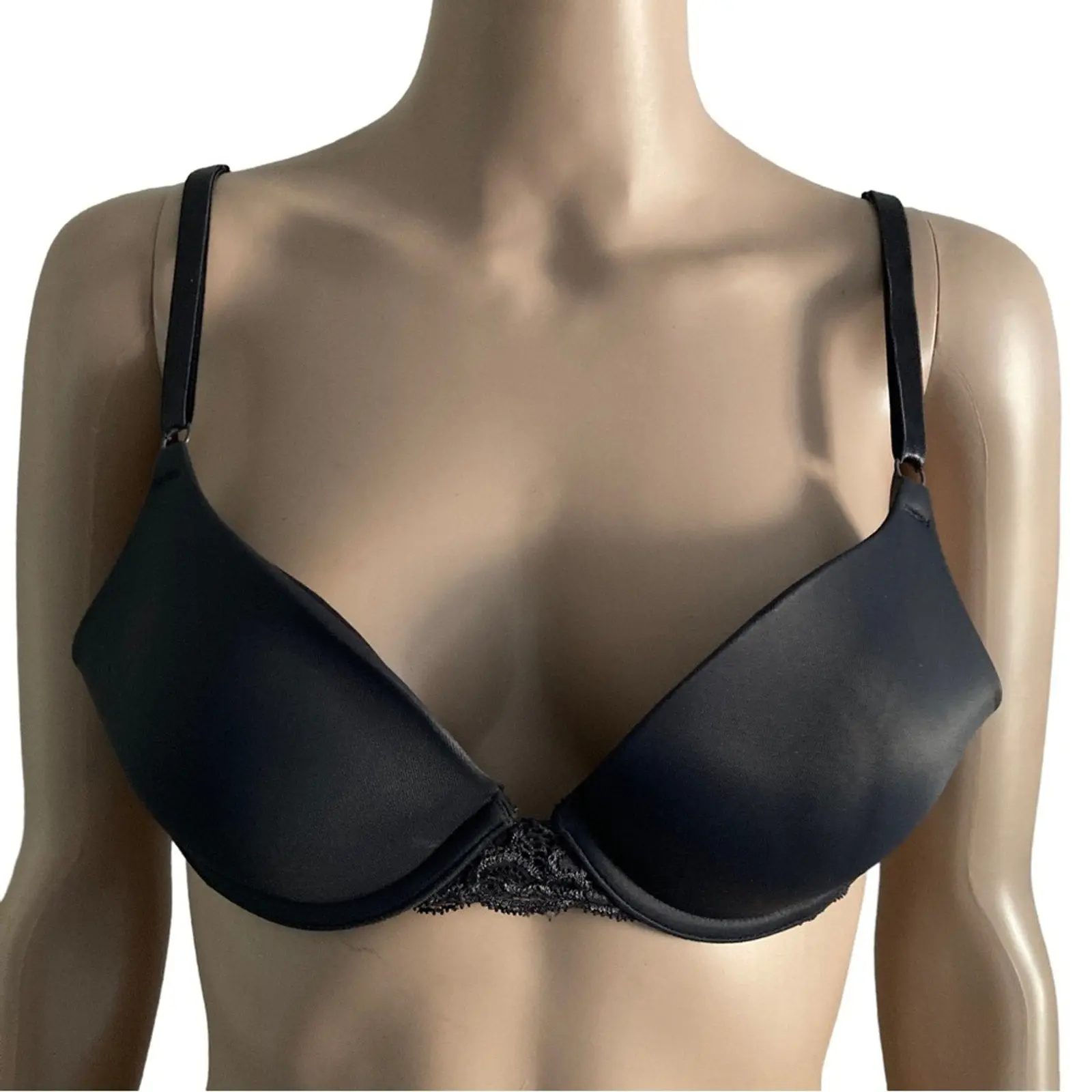 Maidenform Self Expressions Bra 34B Dark Gray Padded Underwire Lace Trim