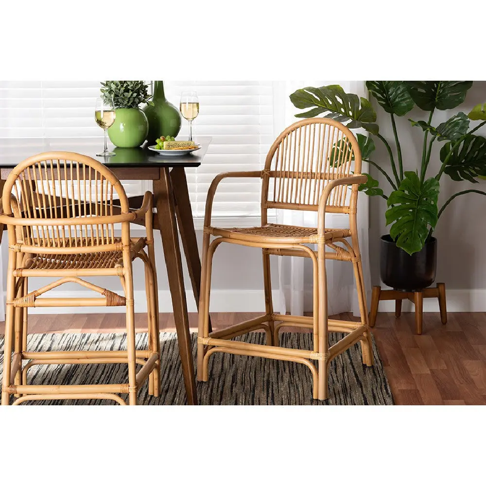 bali & pari Tugera Modern Bohemian Natural Brown Rattan Counter Stool bali & pari Tugera Modern Bohemian Natural Brown Rattan Counter Stool