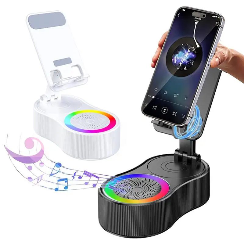 Wireless Audio Induction Bluetooth Speaker with Emergency Charging 5in1 Phone Holder Power Bank LED Nightlight for Tablet iPhone Android 5.3 Connectiv