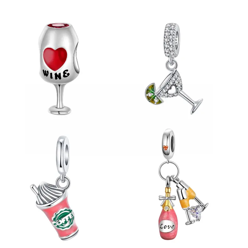 Silver-plated Summer Drink Cup Jewelry Charm, Cute Pendant Fits for Necklace Bracelet, Perfect Gift for Her