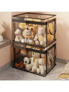 Black PVC Stuffed Animal & Doll Storage Box with Handle – Dustproof, Durable Toy Organizer for Kids’ Room, Playroom, Living Room, or Birthday Gift