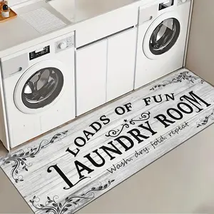 Country Laundry Room Mat, Suitable for Entryway, Kitchen, Bathroom - Machine Washable, Woven Knit Home Decor Accessory