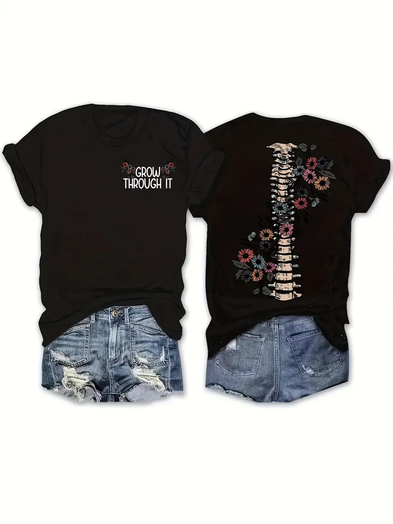 Grow Through It Floral Spine Inspirational Tee