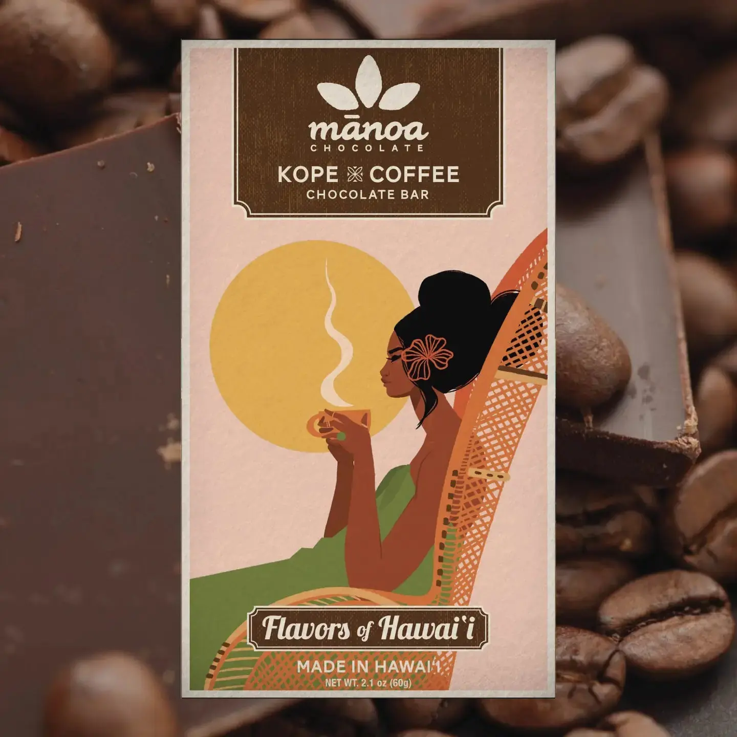 Manoa Chocolate Bar - Organic, Handcrafted in Hawaii, Traditional Dark Cacao Snack with Kope Coffee Flavor, Locally Inspired Ingredients, Contains Cacao