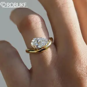 1.5/3CT East-West Pear Cut Moissanite Engagement Rings for Women 925 Sterling Silver 18K Gold Plated Wedding Band Bridal Gifts