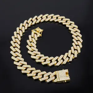European and North American 20mm diamond-studded alloy men's necklace, cool cross-border hip-hop Cuban chain