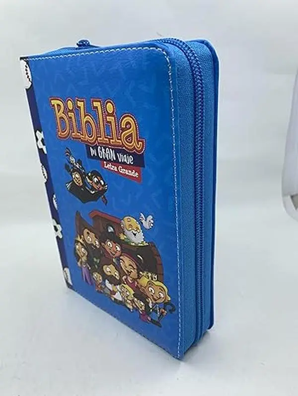 Biblia para Niños Mi Gran Viaje letra grande  Compacta con Cierre RV1960 imit piel azul/bolones