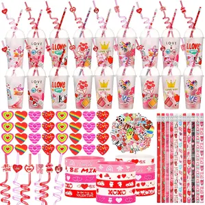 Mothers Day Gift 24 Set Valentines Day Stationery Gifts Set Valentine Goodie Bag Fillers Heart Eraser Pencils Silicone Bracelet for Exchange Gift Party Favors Prizes Rewards