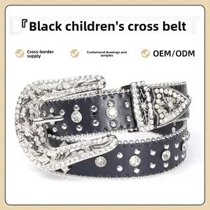 Cross-border children's rhinestone belt for boys and girls, European and American style, diamond-embellished, hip-hop punk, personalized, fashionable, versatile waist belt