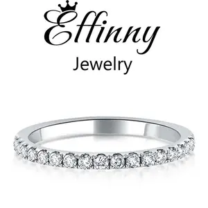 Effinny Classic 0.5ct Full Eternity Thin Wedding Band, 925 Sterling Silver Stackable Ring for Women, 5A Cubic Zirconia Promise Band for Wedding, Travel